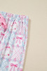 Pink Bow Wreath Pattern Christmas Holiday Tied Front Long Sleeve 2pcs Pajama Set