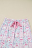 Pink Bow Wreath Pattern Christmas Holiday Tied Front Long Sleeve 2pcs Pajama Set