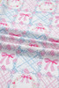 Pink Bow Wreath Pattern Christmas Holiday Tied Front Long Sleeve 2pcs Pajama Set