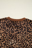 Coffee Leopard Print Contrast Trim Long Sleeve Top and Pants Set