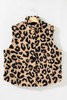 Khaki Leopard Sherpa Button Front Collared Plus Size Vest Jacket
