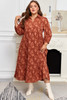 Cinnamon Plus Size Textured 3D Flower Pattern Ruffle Hem 3/4 Sleeve Long Dress Cinnamon Plus Size Textured 3D Flower Pattern Ruffle Hem 3/4 Sleeve Long Dress