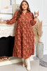 Cinnamon Plus Size Textured 3D Flower Pattern Ruffle Hem 3/4 Sleeve Long Dress Cinnamon Plus Size Textured 3D Flower Pattern Ruffle Hem 3/4 Sleeve Long Dress