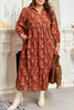 Cinnamon Plus Size Textured 3D Flower Pattern Ruffle Hem 3/4 Sleeve Long Dress Cinnamon Plus Size Textured 3D Flower Pattern Ruffle Hem 3/4 Sleeve Long Dress