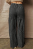 Black Mineral Wash Tiered Wide Leg Patchwork Drawstring Pants