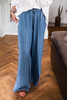 Blue Stripe Chambray Wide Leg Tied Elastic Waist Trousers Blue Stripe Chambray Wide Leg Tied Elastic Waist Trousers