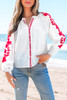 White Floral Embroidered Puff Long Sleeve Casual Shirt