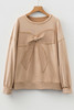 Light French Beige Mineral Wash Big Bow Patchwork Pullover Sweatshirt
