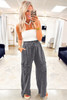 Medium Grey Mineral Wash Lace-up High Waist Raw Hem Patched Pocket Pants Medium Grey Mineral Wash Lace-up High Waist Raw Hem Patched Pocket Pants