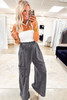 Medium Grey Mineral Wash Lace-up High Waist Raw Hem Patched Pocket Pants Medium Grey Mineral Wash Lace-up High Waist Raw Hem Patched Pocket Pants
