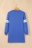 Sky Blue Varsity Contrast Banded Sleeve Shift Sweatshirt Dress