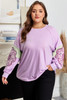Phalaenopsis Flower Patch Colorblock Plus Size Pullover Top