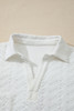 White Textured Pocketed Collared V Neck Pullover Sweatshirt