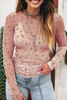 Pink Vintage Floral Print Southern Style Mesh Long Sleeve Top