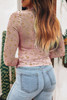 Pink Vintage Floral Print Southern Style Mesh Long Sleeve Top