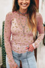 Pink Vintage Floral Print Southern Style Mesh Long Sleeve Top