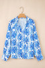 Sky Blue Ethnic Printed Tie Split Neck Button Front Puff Sleeve Shirt