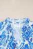 Sky Blue Ethnic Printed Tie Split Neck Button Front Puff Sleeve Shirt