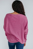 Bright Pink Waffle Knit Patchwork Long Sleeve Loose Top