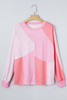 Sachet Pink Striped Colorblock Exposed Seam Casual Long Sleeve Top