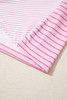 Sachet Pink Striped Colorblock Exposed Seam Casual Long Sleeve Top