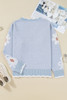 Gray Fuzzy Flower Scalloped V Neck Plus Sweater