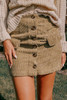 Camel Corduroy Buttoned Front Faux Pockets Mini Skirt