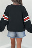 Black Varsity Spirit Striped 89 Graphic Casual Sweatshirt