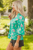 Green Floral Lantern Sleeve Button Front Shirt