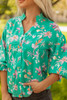 Green Floral Lantern Sleeve Button Front Shirt