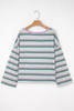 Purple Stripe Oversize Drop Shoulder Long Sleeve Casual Top