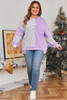 Purple Stripe Patchwork Buttoned Drop Shoulder Plus Size Pullover