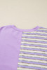 Purple Stripe Patchwork Buttoned Drop Shoulder Plus Size Pullover