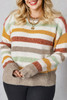 Multicolour Striped Colorblock Drop Shoulder Plus Size Sweater