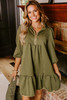 Jungle Green  Quarter Zip Collar Bracelet Sleeve Textured Mini Dress