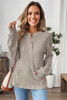 Simply Taupe Ribbed Texture Drop Shoulder Henley Knit Top