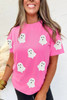 Sachet Pink Sequin Halloween Ghost Patched Casual T Shirt