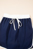 Navy Blue Varsity Stripe Detail Drop Shoulder Pullover Mini Skirt Set