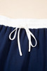 Navy Blue Varsity Stripe Detail Drop Shoulder Pullover Mini Skirt Set