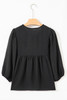 Black Bow Tie Neck 3/4 Sleeve Casual Blouse