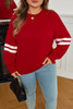 Fiery Red Varsity Striped Detail Crew Neck Plus Sweatshirt