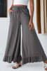 Medium Grey Ruffled Wide Leg Pull On High Waist Pants with Pockets