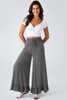 Medium Grey Ruffled Wide Leg Pull On High Waist Pants with Pockets