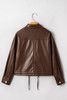 Chicory Coffee Double Flap Pocket Drawstring Hem Leather Jacket