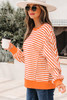Orange Stripe Exposed Seam Drop Shoulder Casual Pullover Top