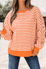Orange Stripe Exposed Seam Drop Shoulder Casual Pullover Top