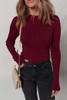 Red Dahlia Metal Ribbed Knit Long Sleeve Slim Fit Top