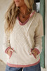 White Contrast Trim Crochet Knit Patchwork Exposed Seam Hoodie