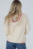 White Contrast Trim Crochet Knit Patchwork Exposed Seam Hoodie