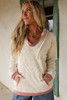 White Contrast Trim Crochet Knit Patchwork Exposed Seam Hoodie